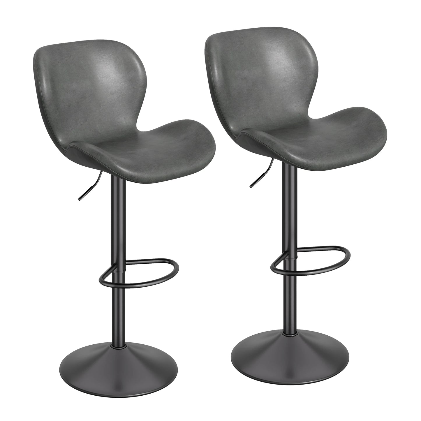2 Pcs Swivel Bar Stools PU Leather Upholstered With Back