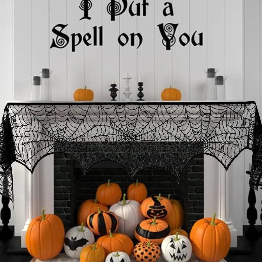 32 Piece Halloween Spider Web Lace Tablecloth Set Black