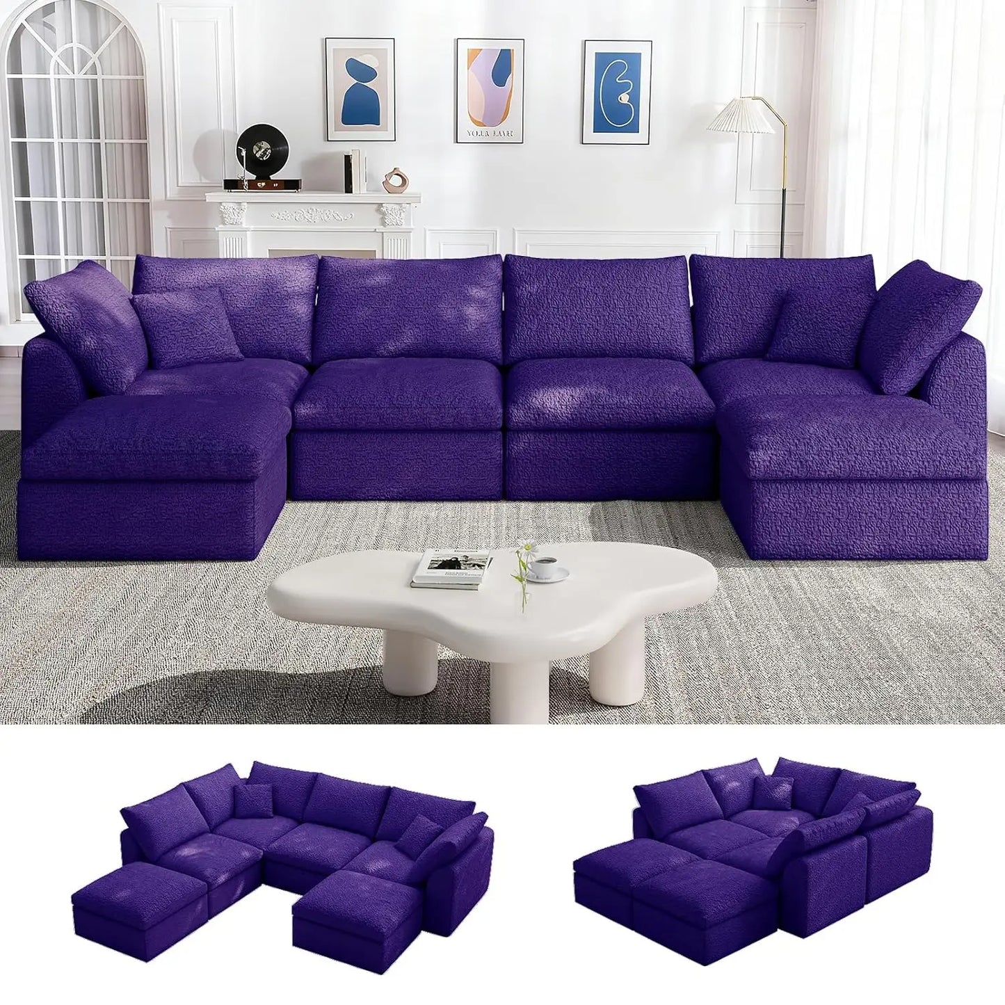 Oversized Sectional Modular Sofa With Ottoman U Shape Living Room Six Seater