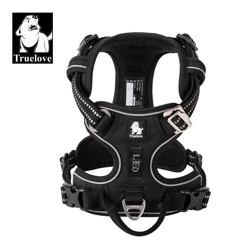 Truelove Reflective Nylon Dog Harness No Pull Adjustable Vest for Medium Large Dogs with Safety Lead for Walking and Running