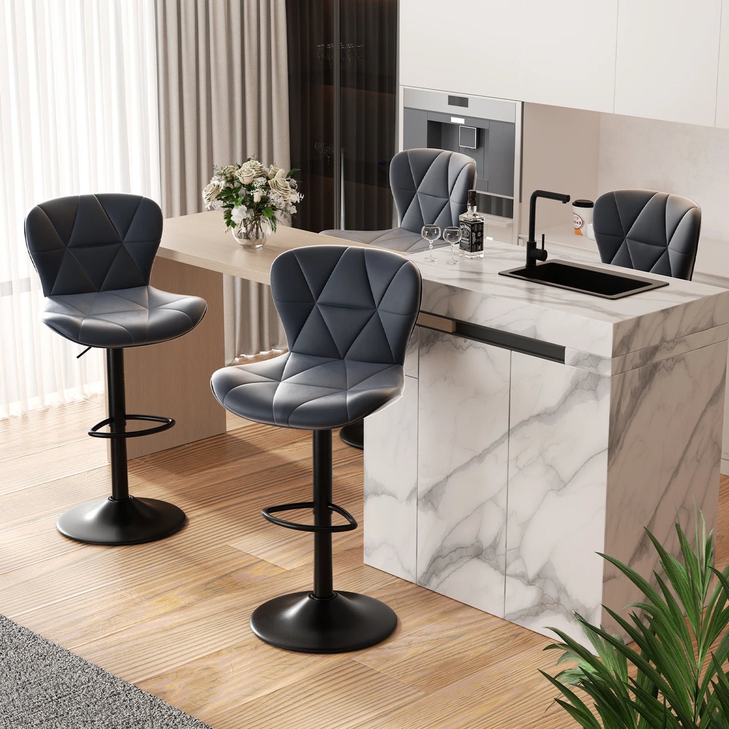 2 Pcs Bar Chair 360 Degree Rotation Faux Leather Backrest