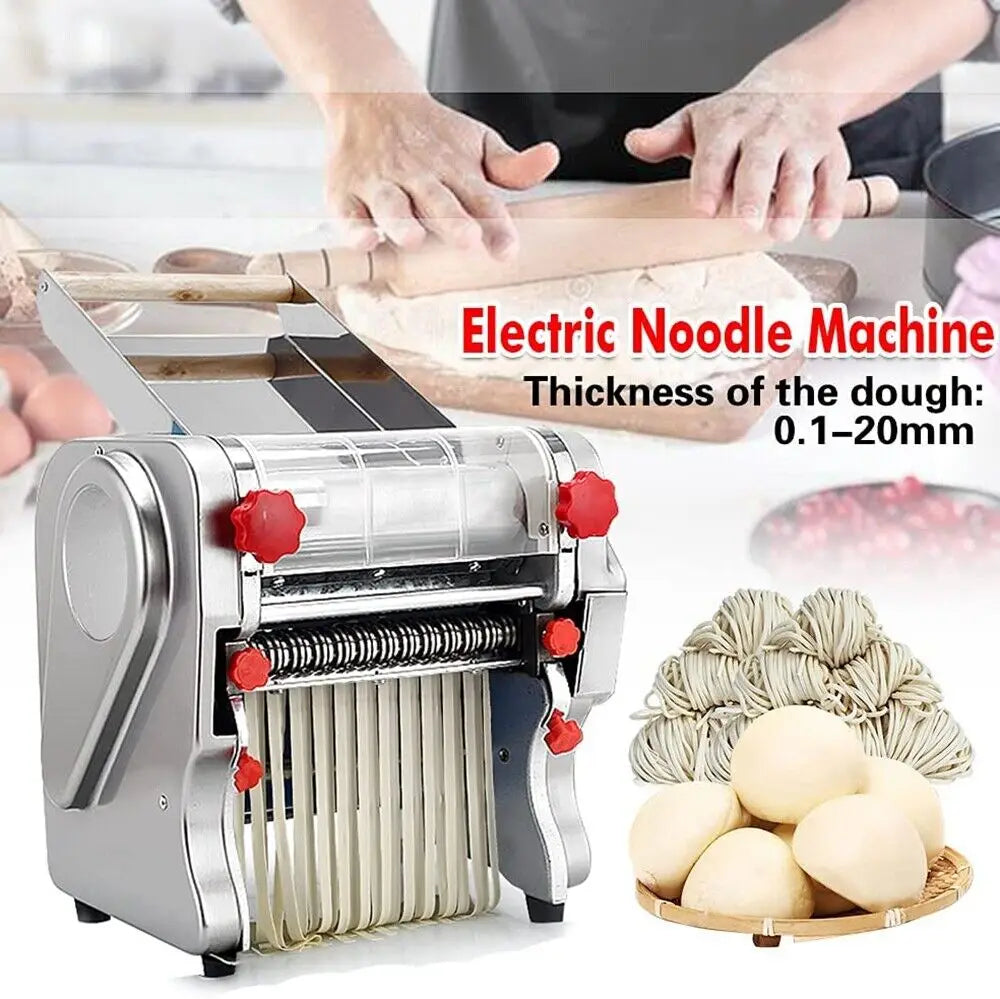 550W Electric Pasta Maker Noodle Machine Dumpling Skin Roller Stainless Steel Dual Knife Noodle Maker for Commercial Use