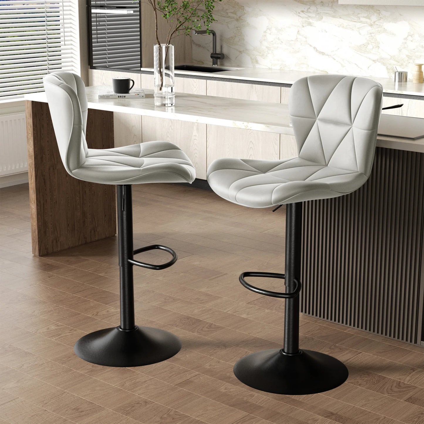 2 Pcs Bar Chair 360 Degree Rotation Faux Leather Backrest