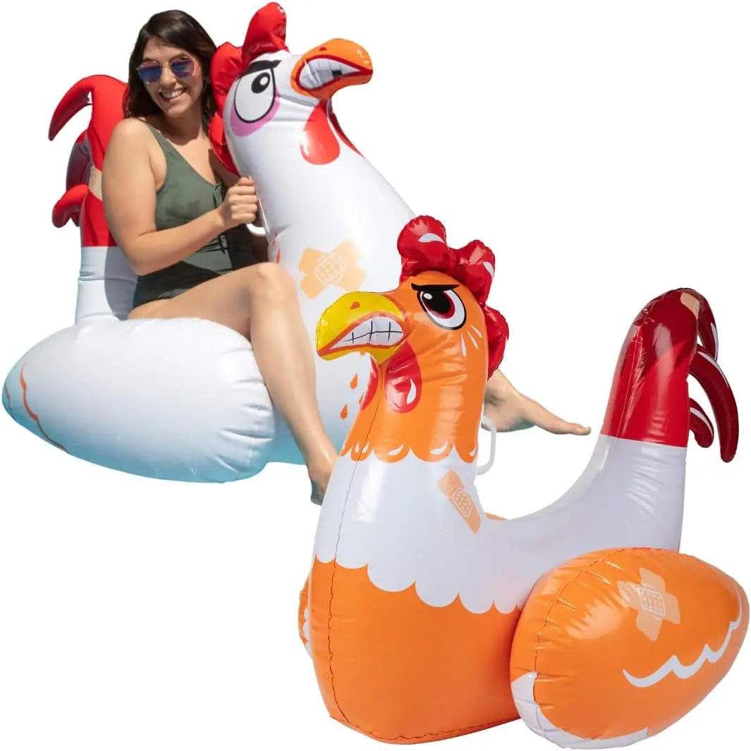 Inflatable Chicken Fight Pool Game Two Giant Ride Ons for Outdoor Summer Fun