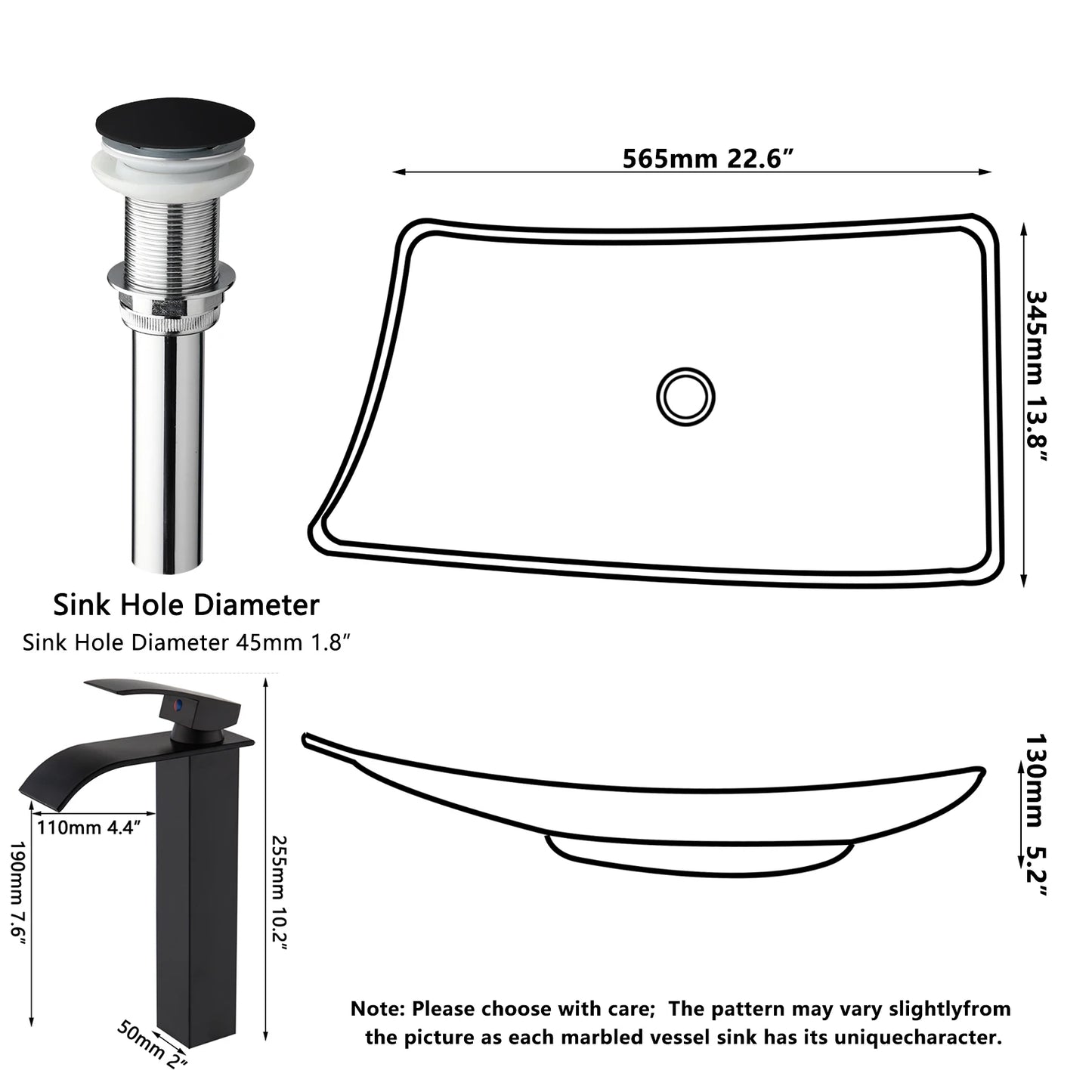 KEMAIDI Modern Vessel Sink Basin Above Counter With Faucet