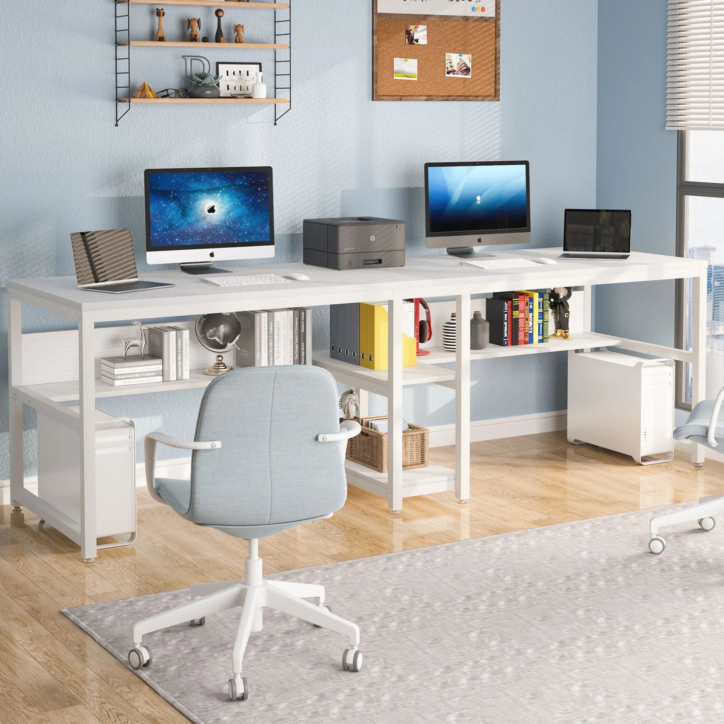 Tribesigns Two Person Desk With Bookshelf Rustic Office
