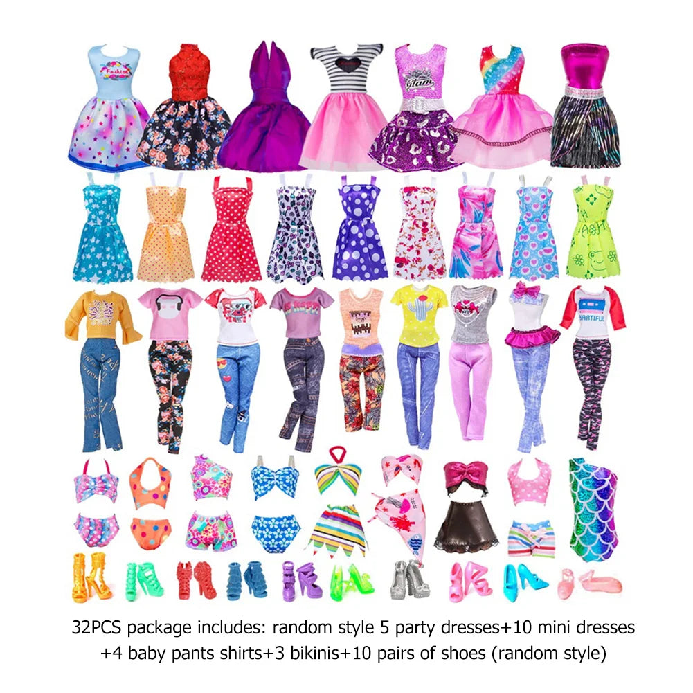 32 Pcs Doll Clothes Set Fairy Collection Dress Up For Girls