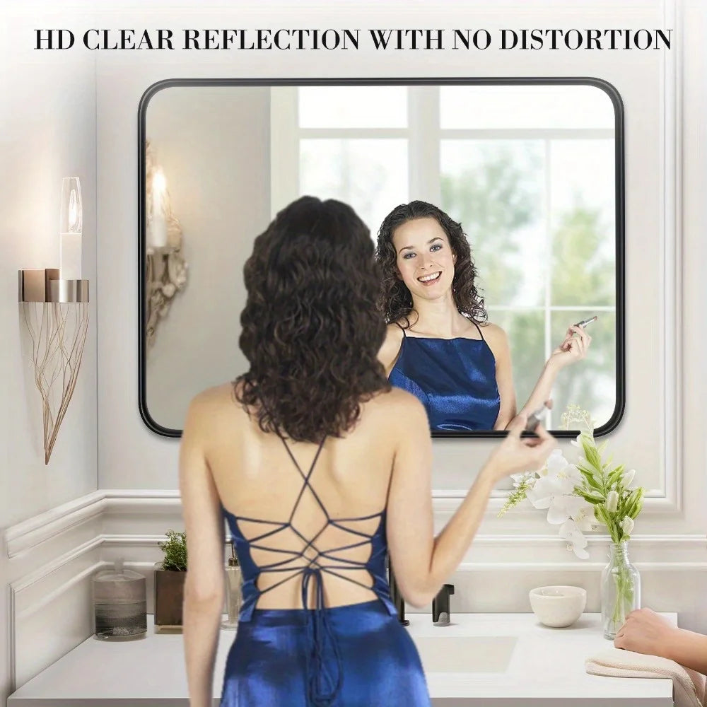 Bathroom Mirror 30x22 Matte Black Metal Frame Wall Mirror
