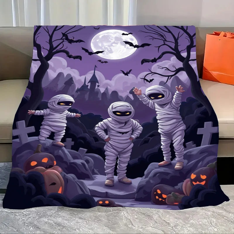 Flannel Blanket All Season Halloween Moon Bat Print