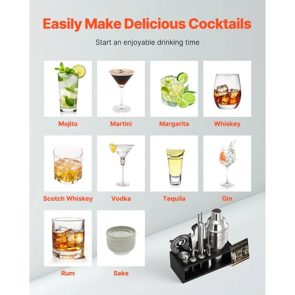 Cocktail Shaker Set 13 Pcs Bar Tool Kit Stainless Steel