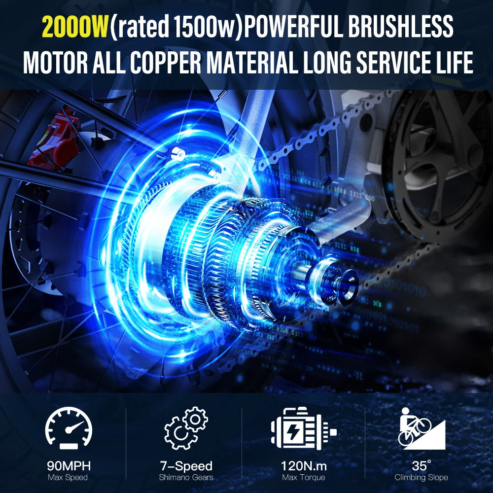 Coswheel Electric Bike CT20S 2000W Motorcycle Dirt Bike Ebike 20 Inch Fat Tire Bicycle 60V 27.5Ah Adult Electric Bicycle