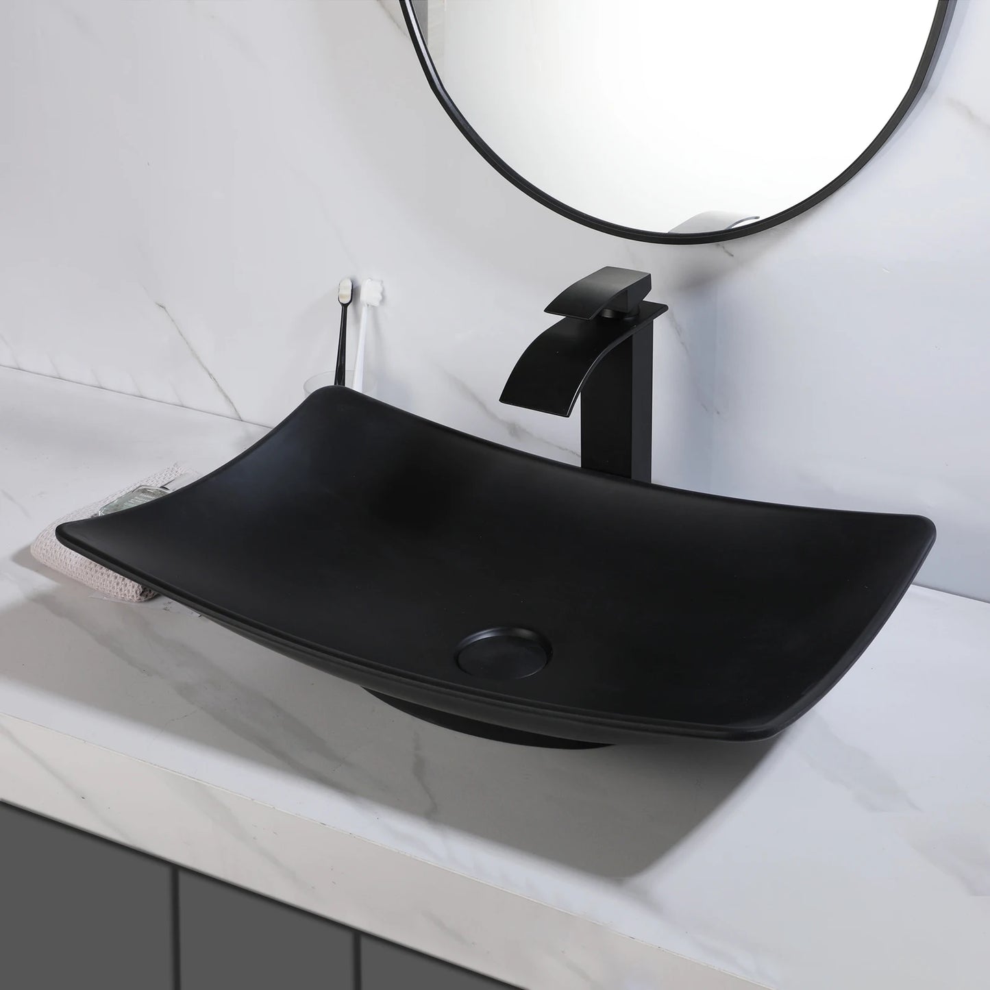 KEMAIDI Modern Vessel Sink Basin Above Counter With Faucet
