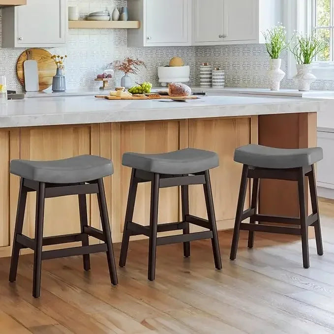 Counter Height Saddle Seat Bar Stools With Sturdy Wood Legs