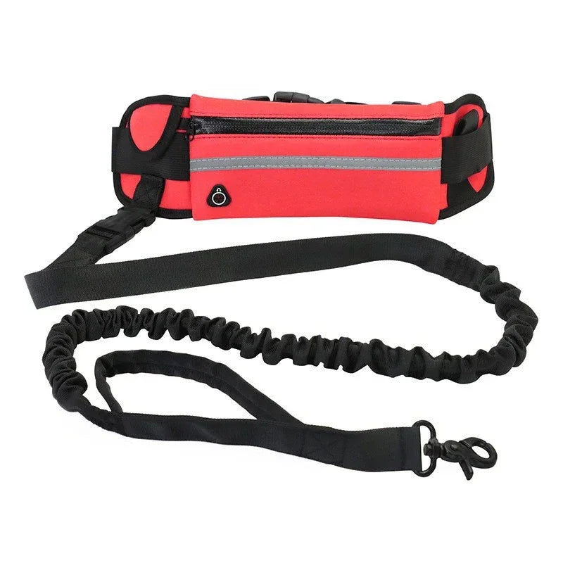 Hands Free Dog Leash Retractable Elastic Belt With Reflective Waist Bag Running