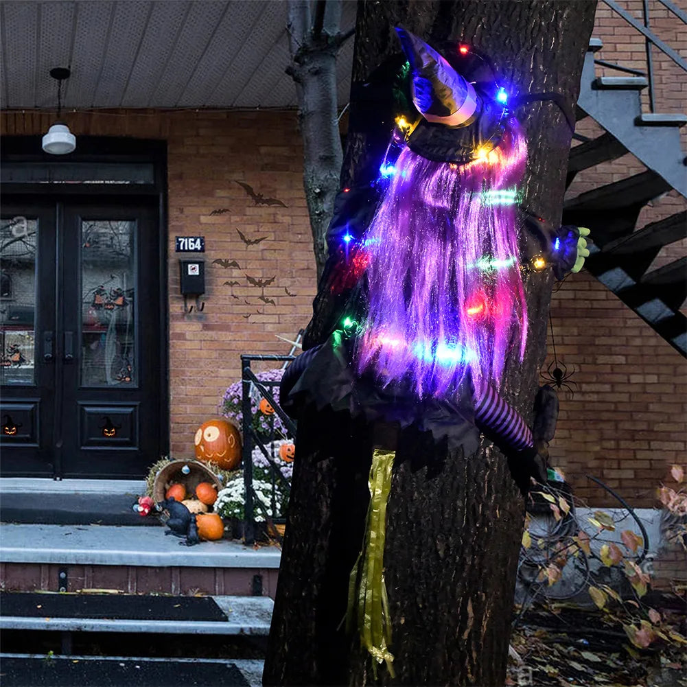Halloween Crashing Witch Into Tree Outdoor Decoration With Light Flying Witch Lawn Patio Garden Decor