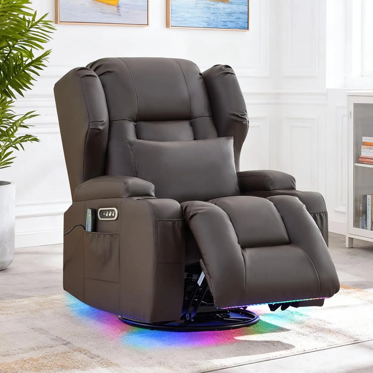 Dual Motor Power Wall Hugger Swivel Rocker Recliner Chair With Massage And Heat