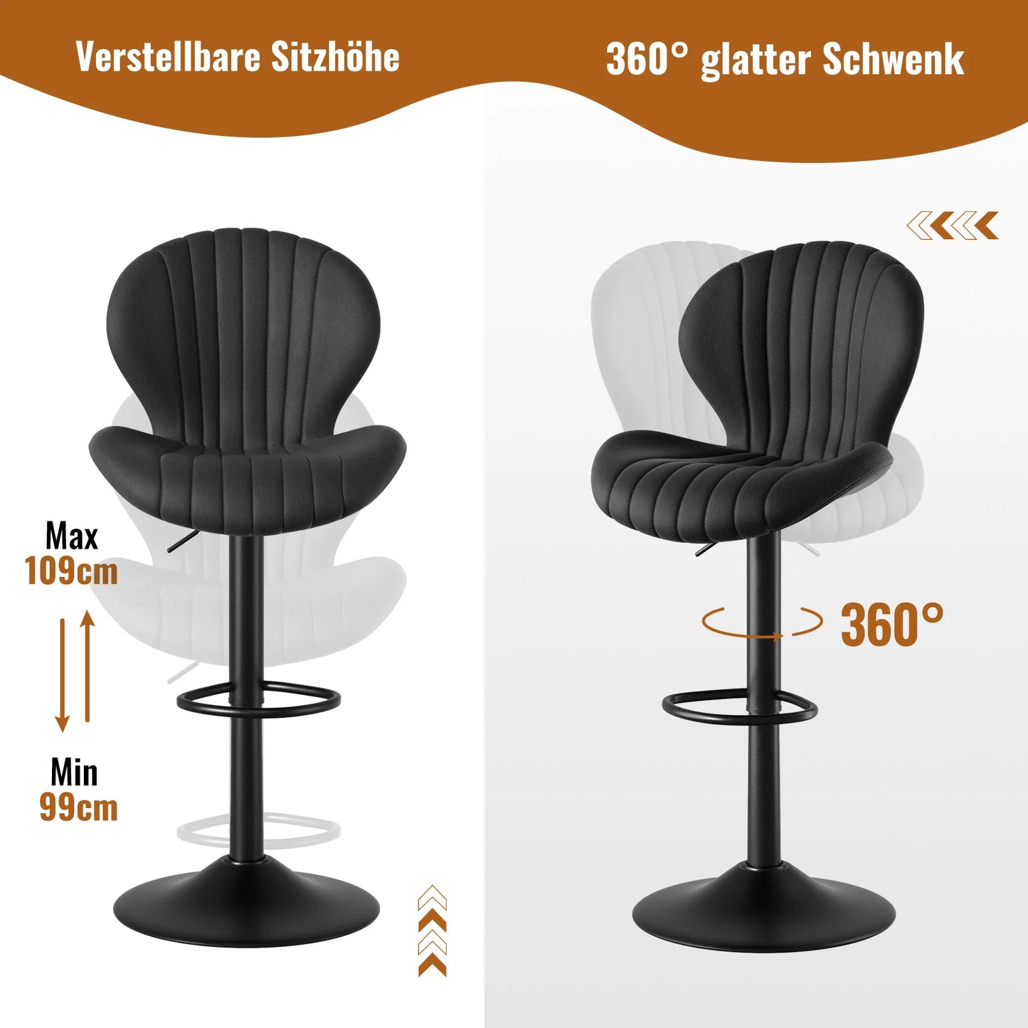 Modern Dining Chair Set 2 Pieces Bar Stools With Backrest