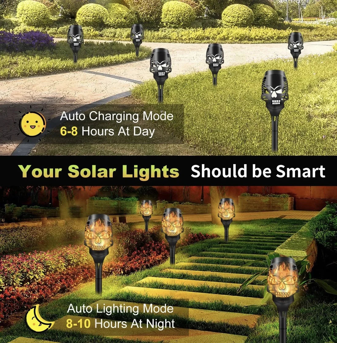 4 Pack Skull Shaped Solar Powered Night Lights For Garden