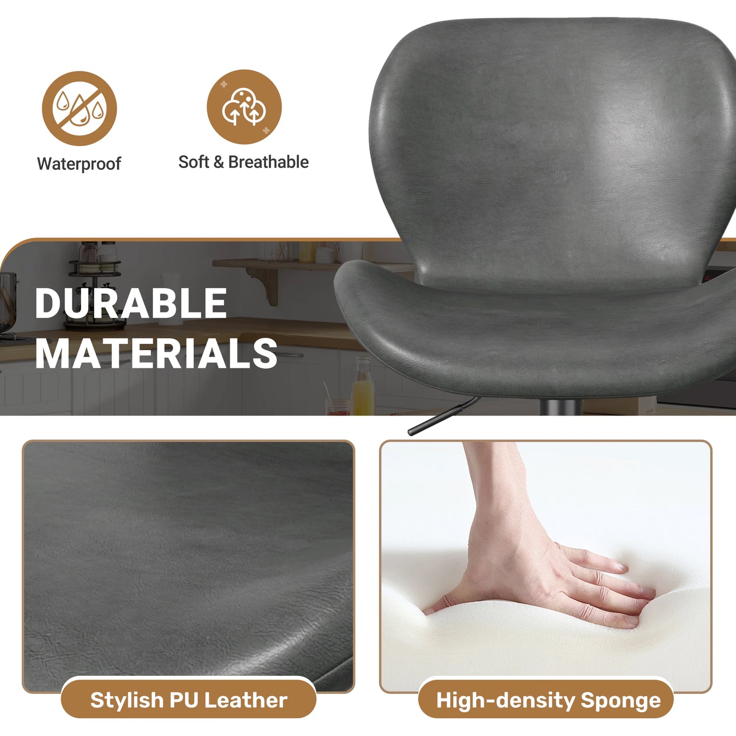 2 Pcs Swivel Bar Stools PU Leather Upholstered With Back