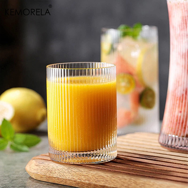Ribbed Glass Cups Set Of 4 Transparent Cocktail Glasses