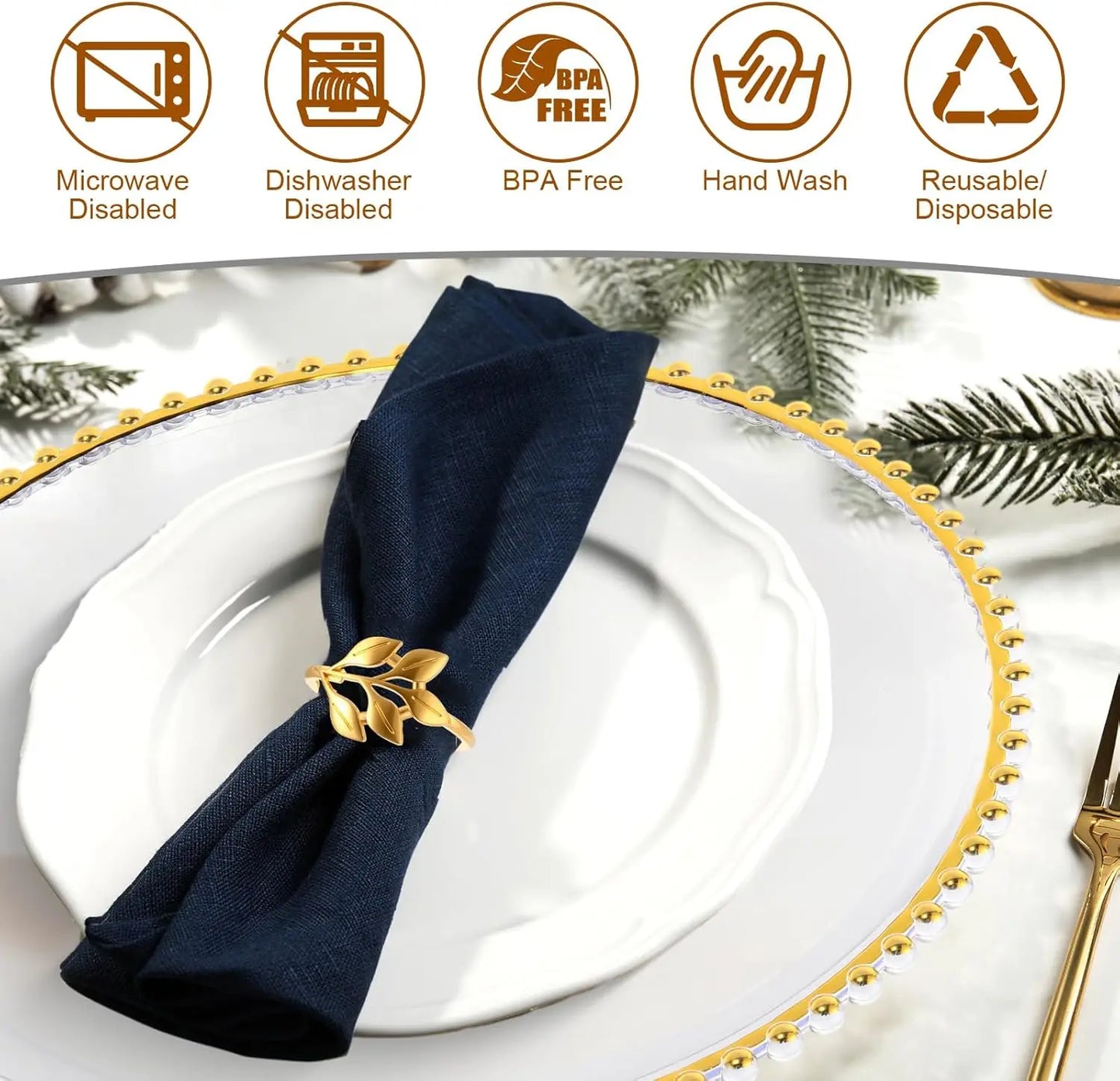 50 Set Clear Charger Plates Bulk 13 Inch Beaded Plastic Charger Plates with Napkin Rings Acrylic Round Dinner Table Decorative Plates for Party Wedding Thanksgiving