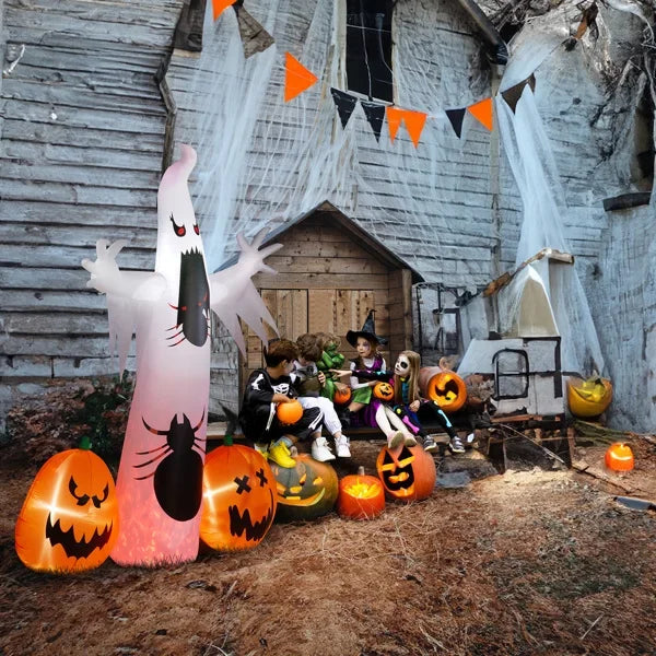 11.8ft Pumpkin Spider White Ghost Inflatable With LEDs