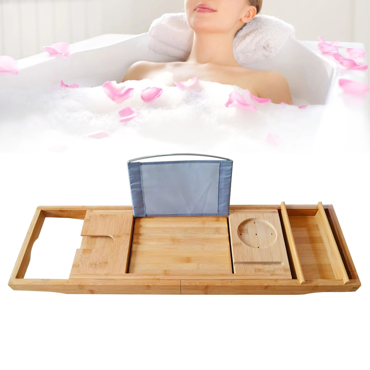 Extendable Bathtub Caddy Tray Shelf Tablet Phone Holder