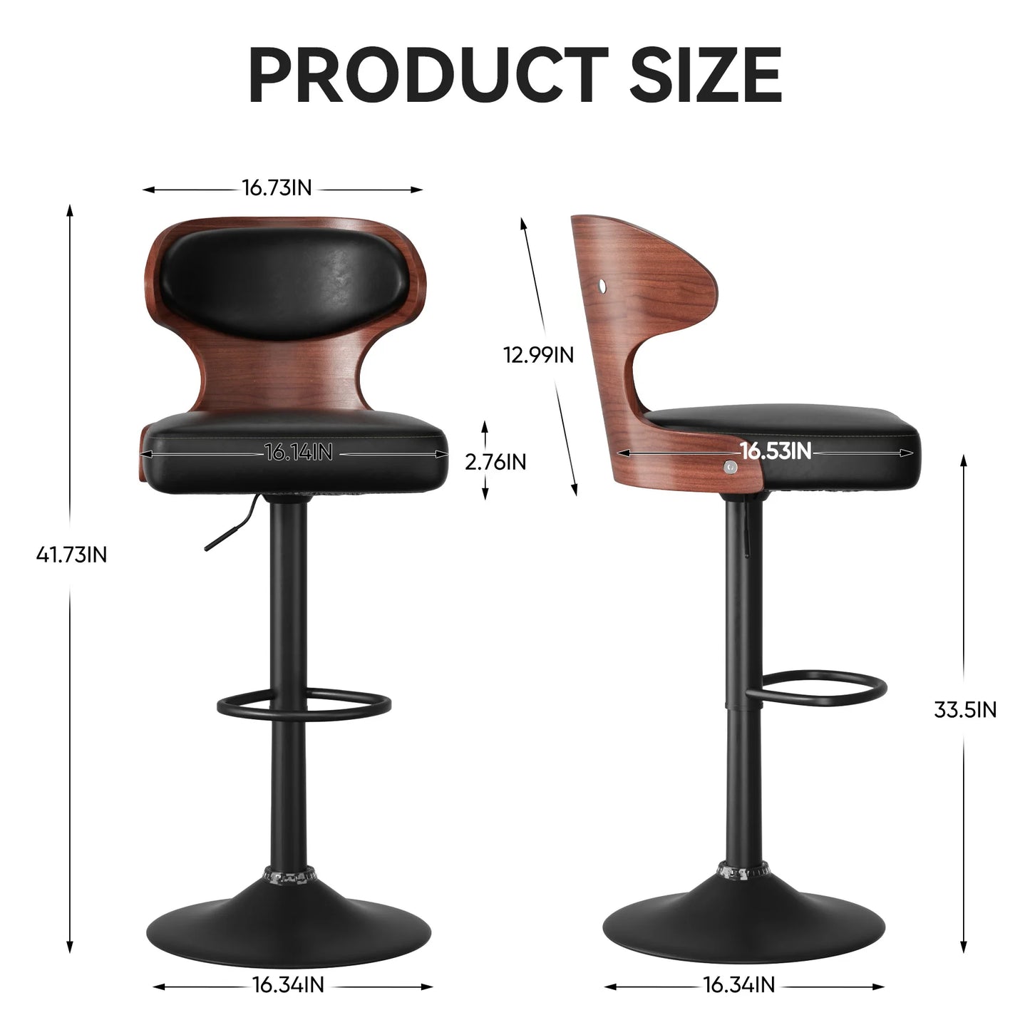 Bar Stool Set 2Pcs With Backrest Soft Cushion Dining Chair