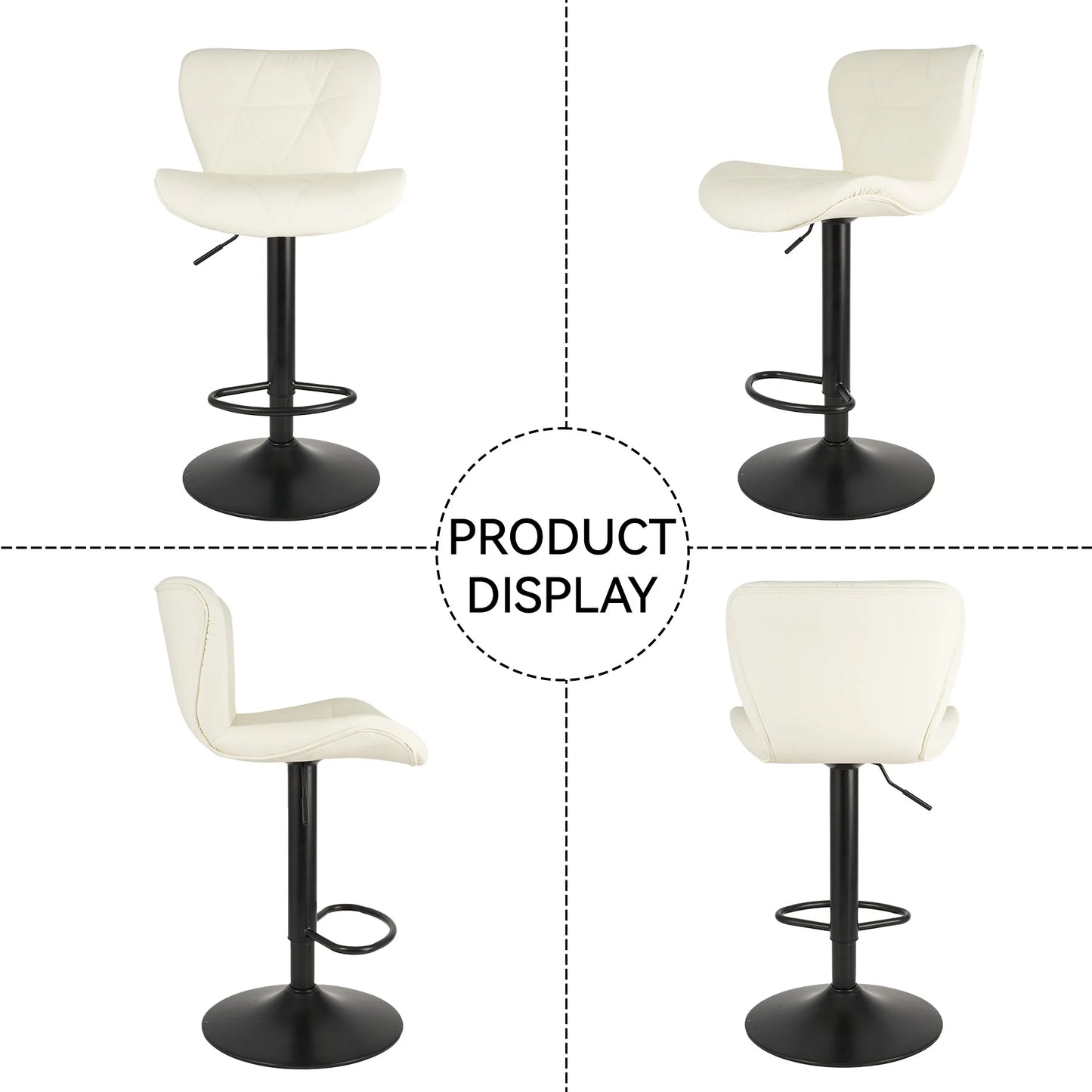 2 Pcs Bar Chair 360 Degree Rotation Faux Leather Backrest