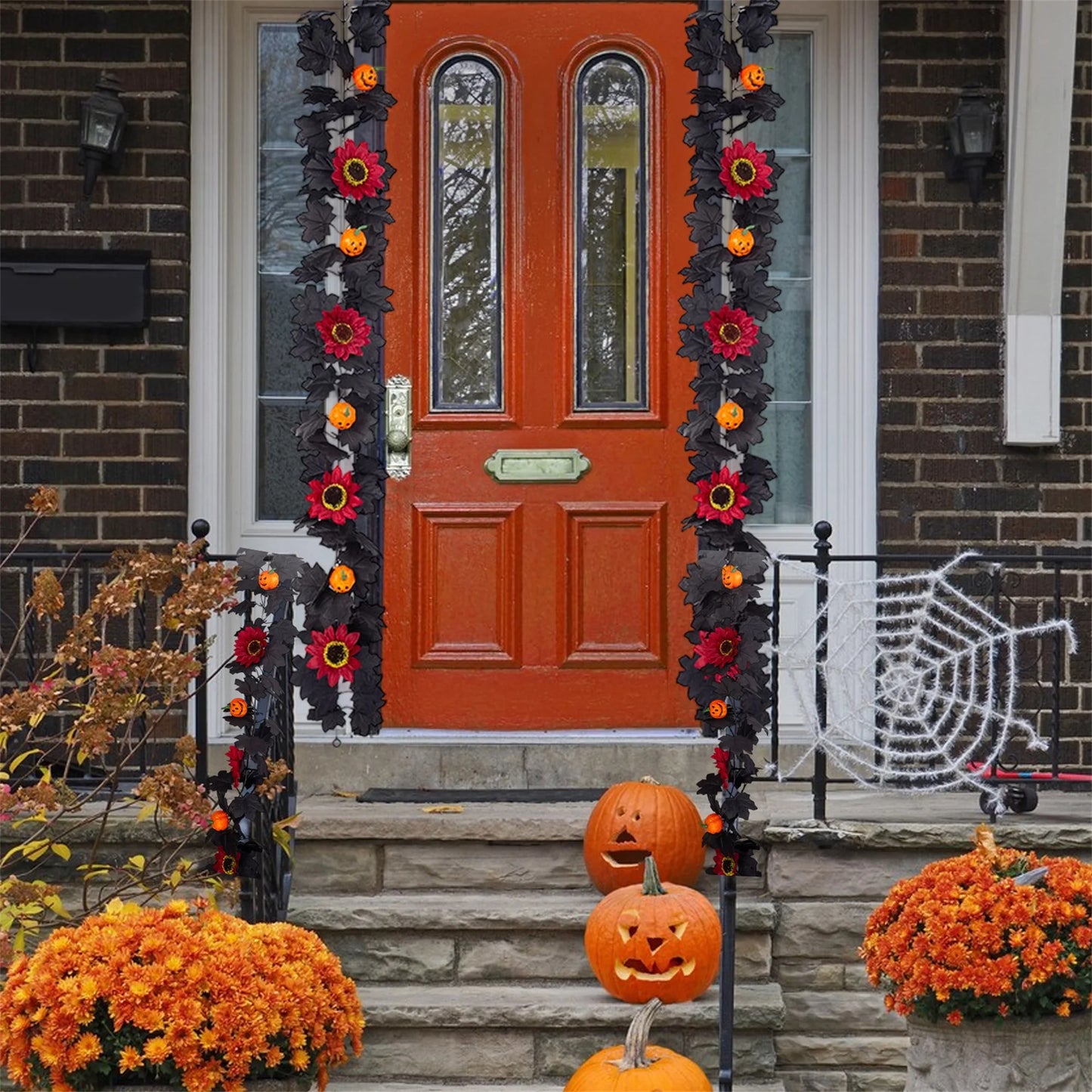 Artificial Fall Maple Leaf Wreath With Pumpkins And Berries
