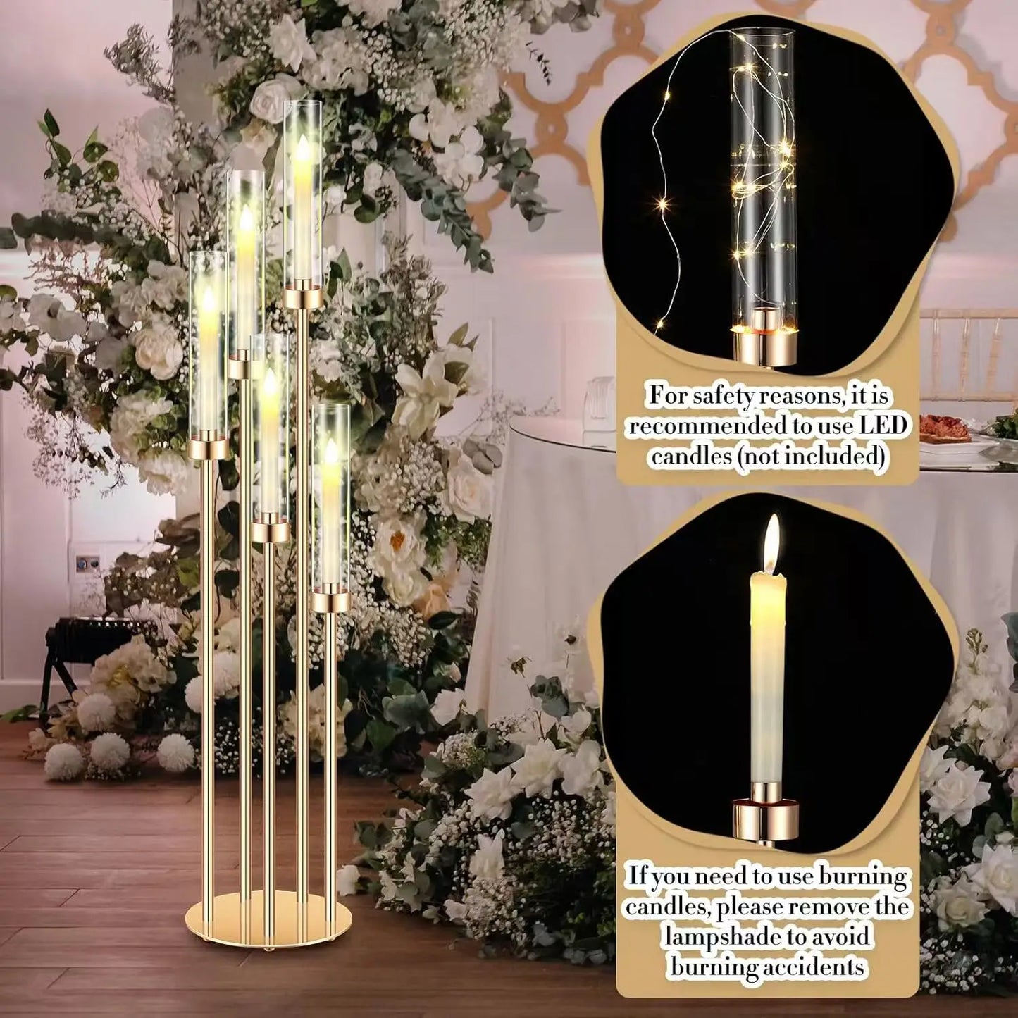 46 Inch Tall Floor Candlestick Holder With 24 LED Candles