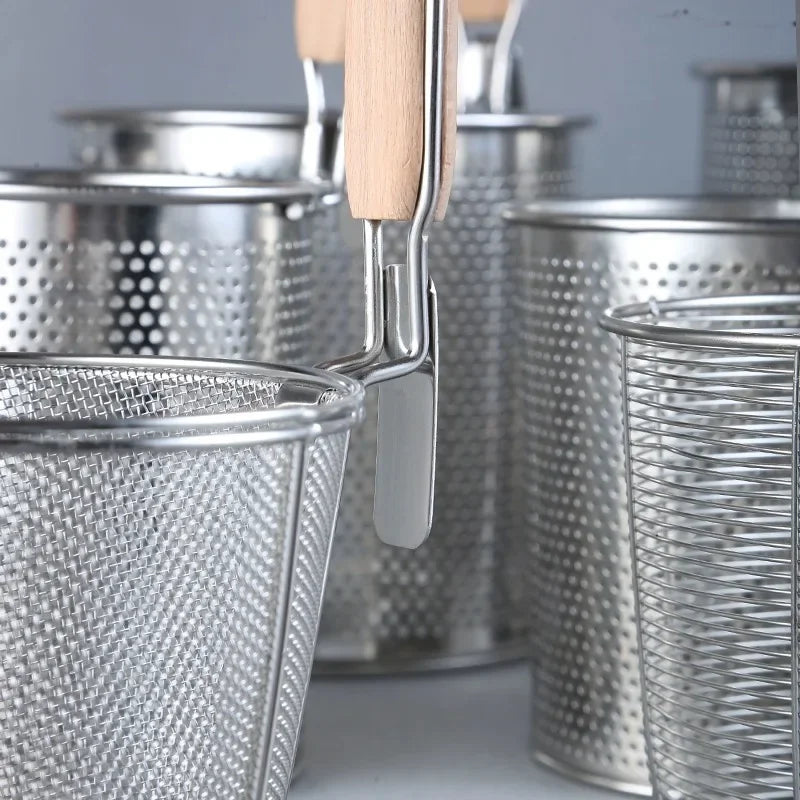 Stainless Steel Colander With Wooden Handle Mesh Strainer