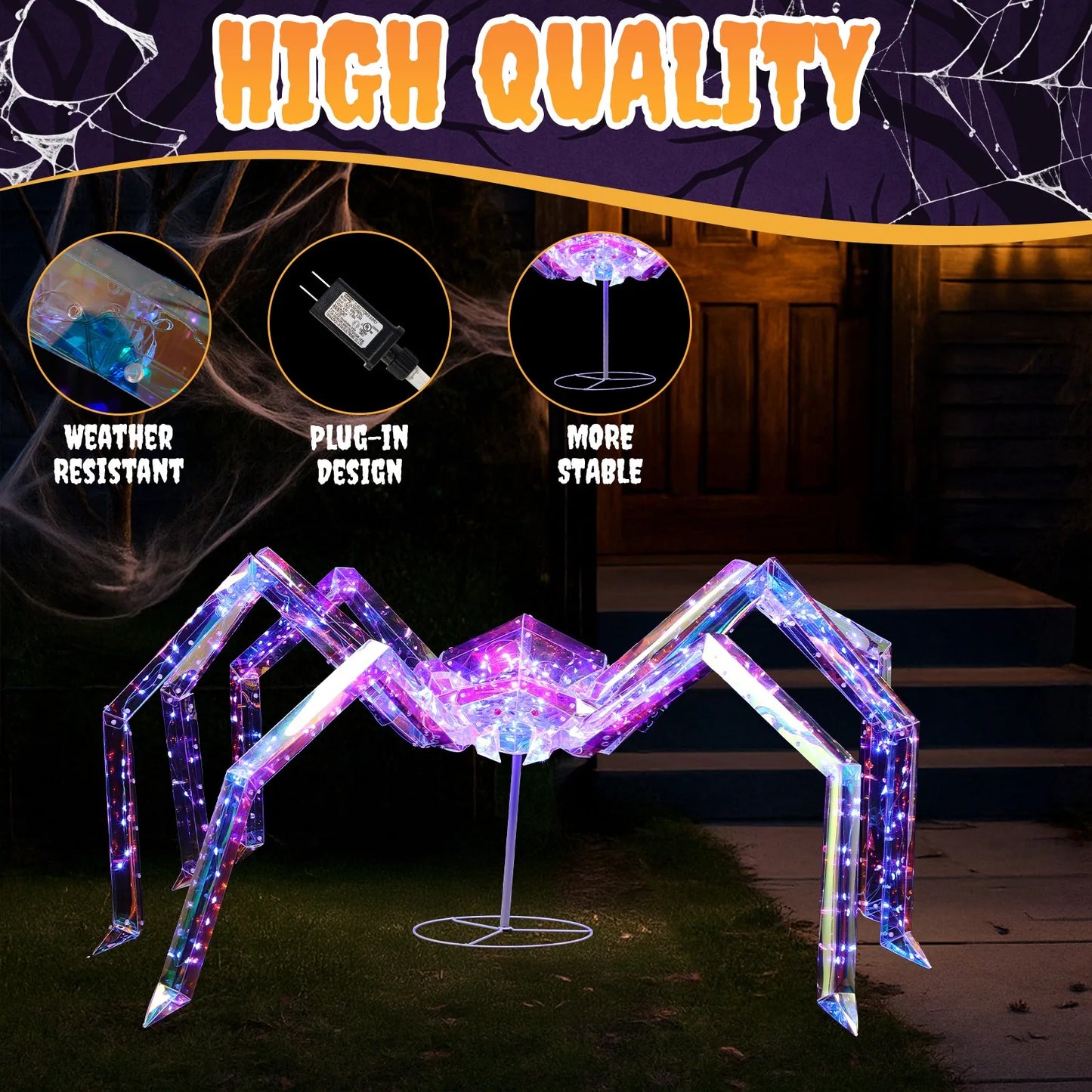 3 Foot Halloween Light Up Iridescent Spider Outdoor Decor