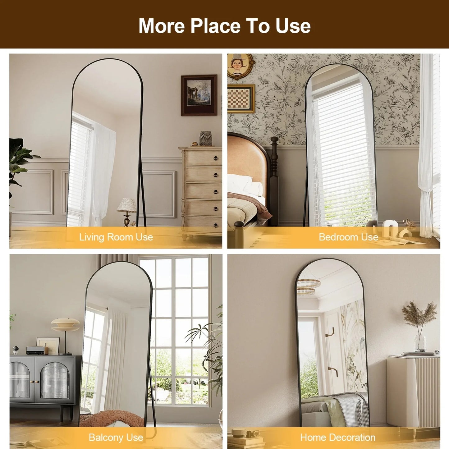 Arched Full Length Floor Mirror 59 By 16 Inch Black Framed