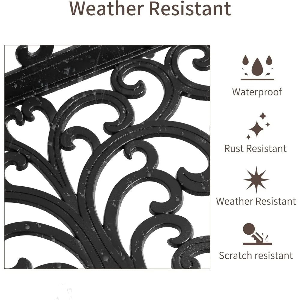 Cast Aluminum Outdoor Bench Patio Garden Loveseat Metal Bench For Front Porch Park Lawn Black