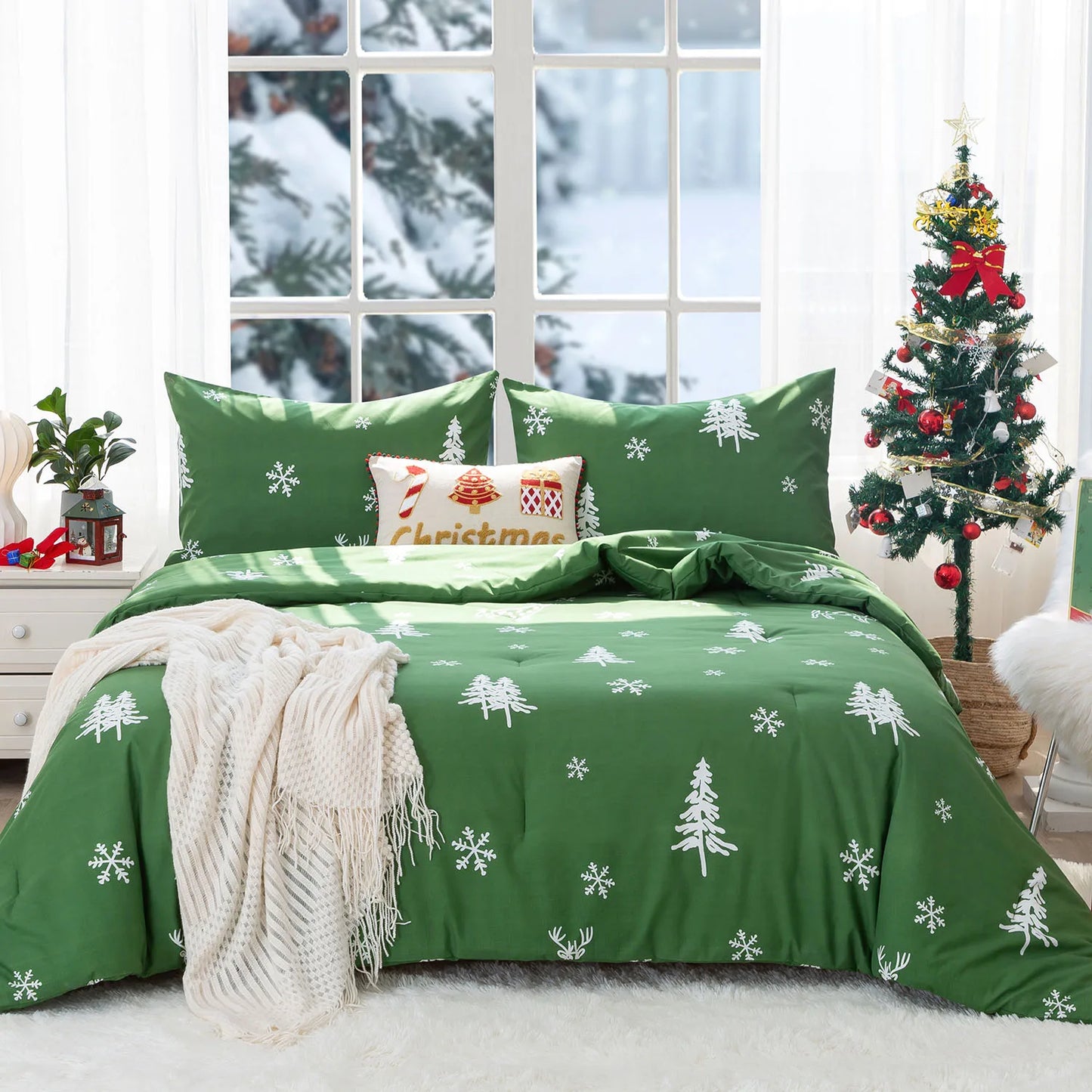 Soft PolyCotton Queen Comforter Set Christmas Reindeer Sham