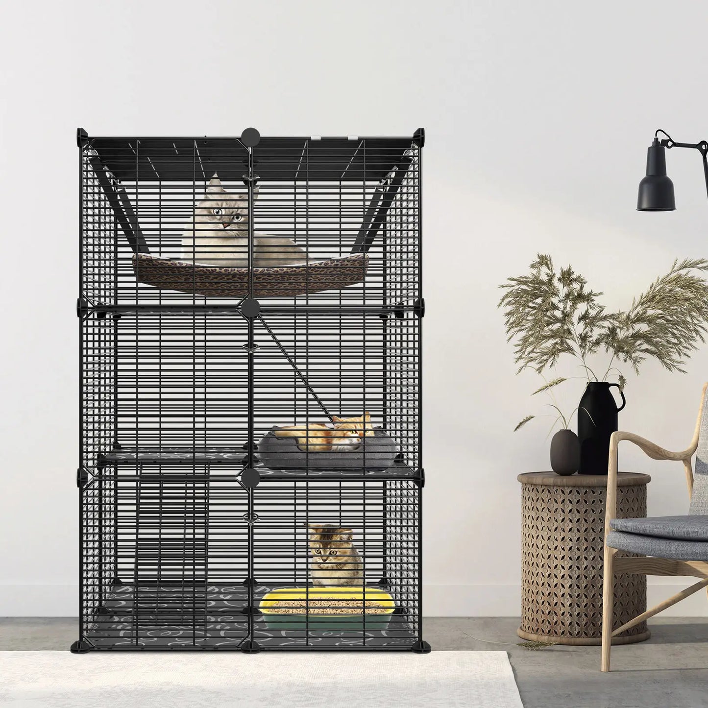 3 Tier Metal Wire Cat Cage With Hammock For 1 To 2 Cats