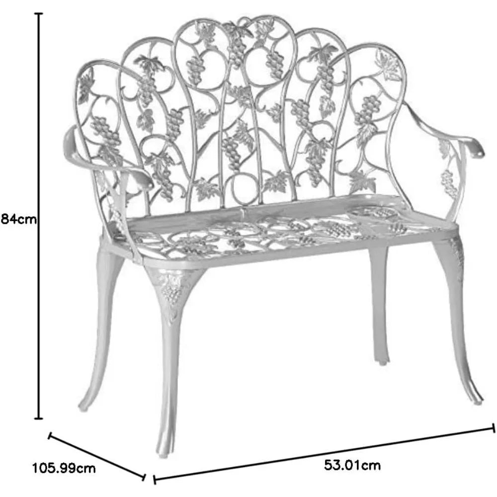 Plow And Hearth Weatherproof Grapevine Outdoor Bench White Aluminum 300 lb Capacity For Garden Patio Porch Deck