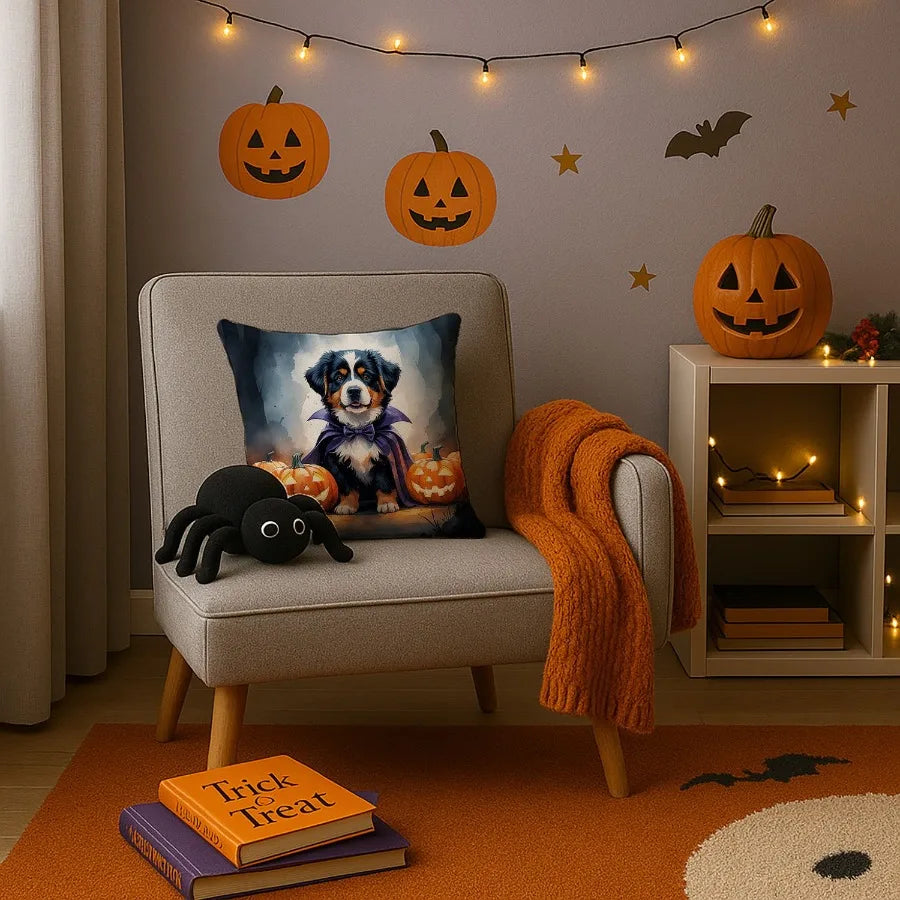 Bernese Mountain Dog Puppy Halloween Throw Pillow Washable