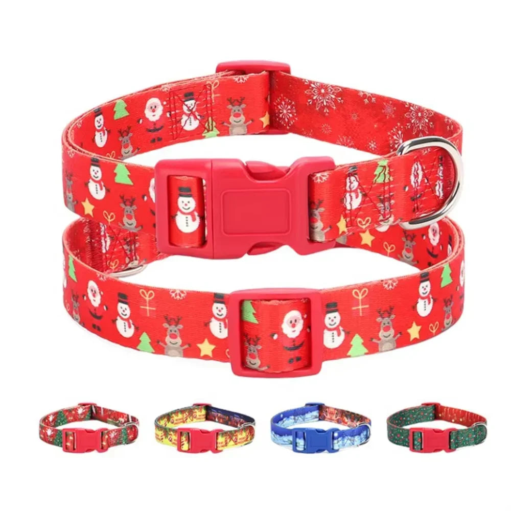 Christmas Dog Rope Set Collar Harness Santa Printed Spiked