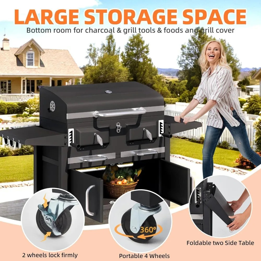 36 Inch Extra Large Charcoal Grill with 620 Square Inch Oversized BBQ Area Thermometer and Individual Lifting Charcoal Trays