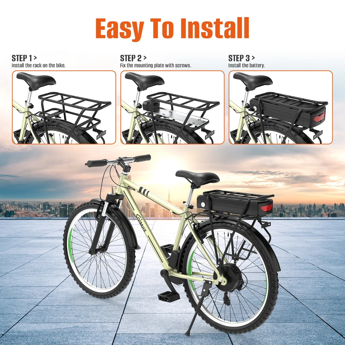 48V Rear Rack Ebike Battery 21700 Lithium Pack Luggage Rack