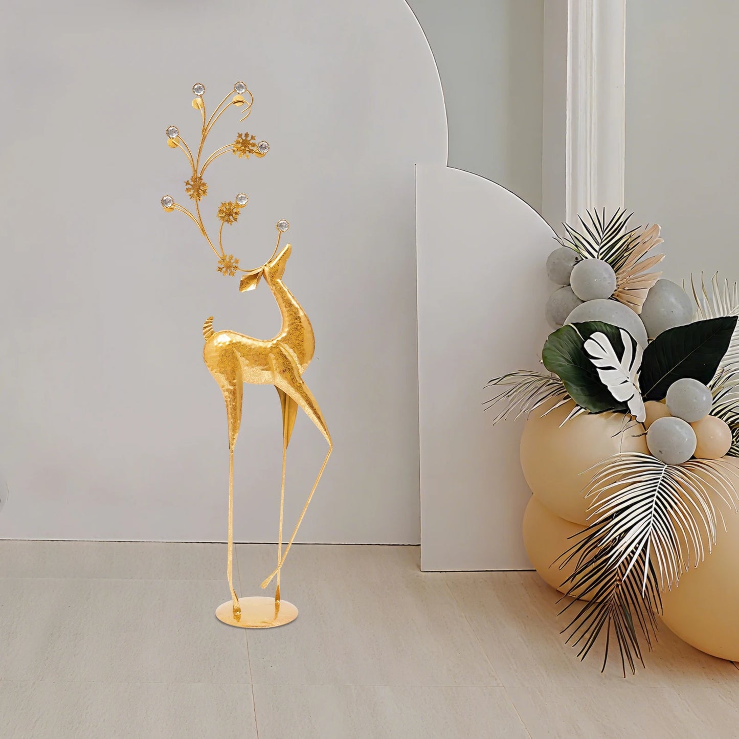 Gold Reindeer Christmas Indoor Large Statue Decor Display
