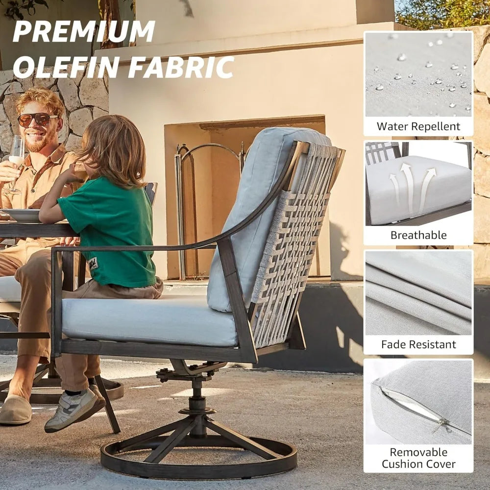 5 Piece Outdoor Patio Dining Set With Swivel Chairs And Round 38 Inch Table