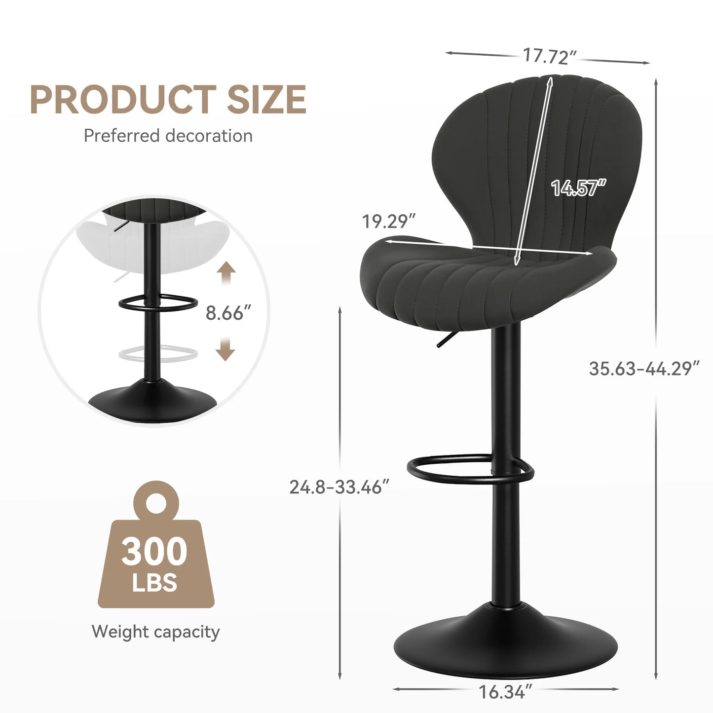Modern Dining Chair Set 2 Pieces Bar Stools With Backrest