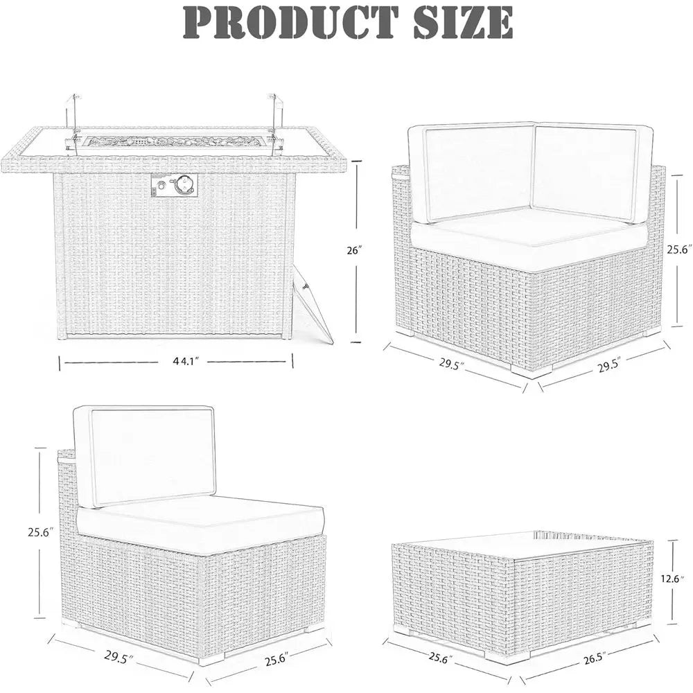 15 Piece Outdoor Patio Set With Fire Pit Table Rattan Wicker Sofa Coffee Table