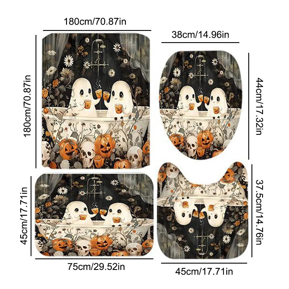 Cute Cartoon Ghost Shower Curtain Halloween Polyester