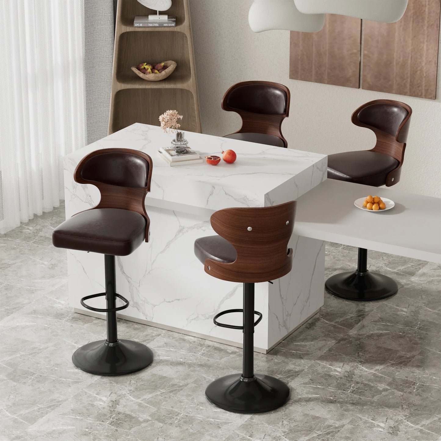 Bar Stool Set 2Pcs Swivel Backrest PU Leather Cushioned