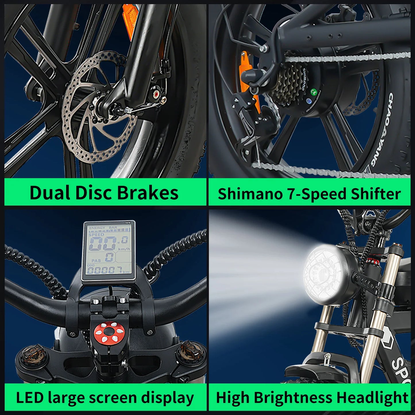 AK2 Electric Bicycle Motorcycle 750W Motor 75 Miles Snow Electric Bike 48V 840Wh Battery Shimano 7 Speed 20 Inch Fat Tire E Bike