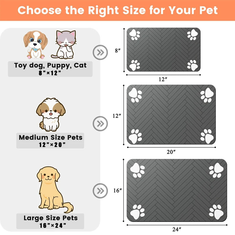 Pet Feeding / Placemat for Food and Water Bowl, with Waterproof Rubber Backing, Quick Dry Water Mat for Dog Cat